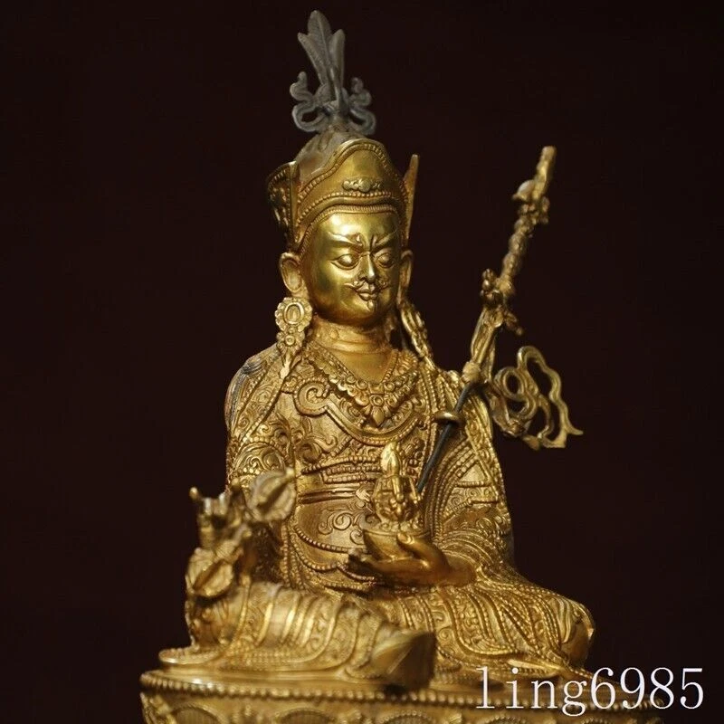12 «Тибетский буддизм бронзовая позолоченная статуя Гуру Ринпоче Падмасамбхавы Будды - Изображение 4 из 4