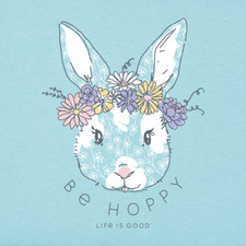 NWT Women's Life is Good Easter Bunny Be Hoppy Flower Crown Blue SS Crusher Tee