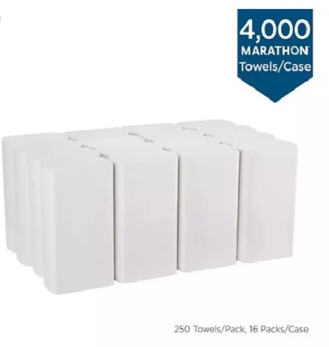 Marathon Multifold 1-Ply Paper Towels, White, 9.2" X 9.4" 250 Towels/Pk., 16 Pks - Picture 2 of 5