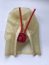 Transparent Latex Hood w/Red Mouth Sheath Tongue Nose Tube Rubber Mask Cosplay