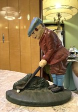 Vintage Cast Iron Door Stop Golf Golfer Wearing Red Coat