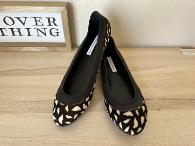 DVF Diane von Furstenberg sz black white print Calf fur ballet