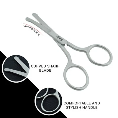 SPIRE TOOLS 3.5" Curved Mustache Nose Ear Beard Hair Remover Scissors Trimmer Safety Tips