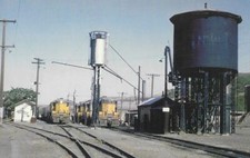Vintage Train Railroad Postcard Union Pacific geeps Idles at Fuel and Sand Racks