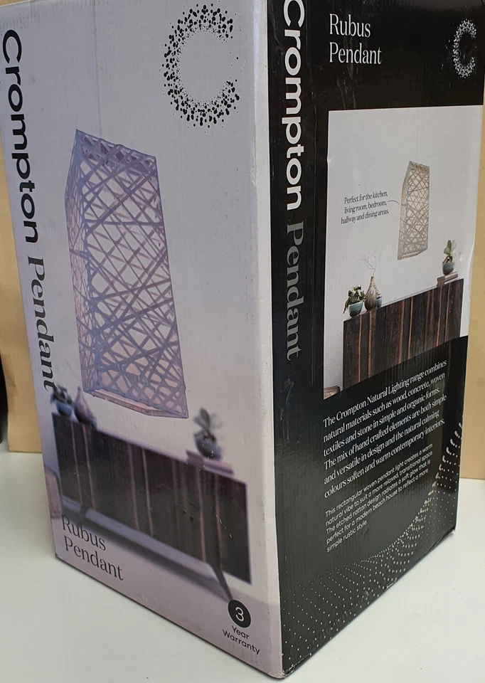 Crompton Pendant Rubus Rectangular Woven Pendant Light Etched Rattan Design MIB - Image 3 of 4
