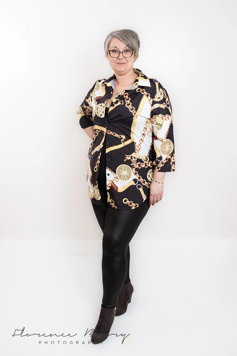 Women s Plus Size 3 4 Sleeve Chain Print Shirt Size 12 20