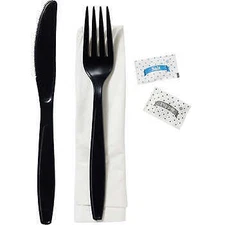 INDIVIDUALLY WRAPPED MEAL KIT 5 IN 1 BLACK (FORK, KNIFE , NAPKIN, S&P) [MK541X]