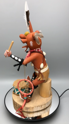 Rare Hopi Mudhead Kachina Doll Seated Drummer w/Dreamcatcher by