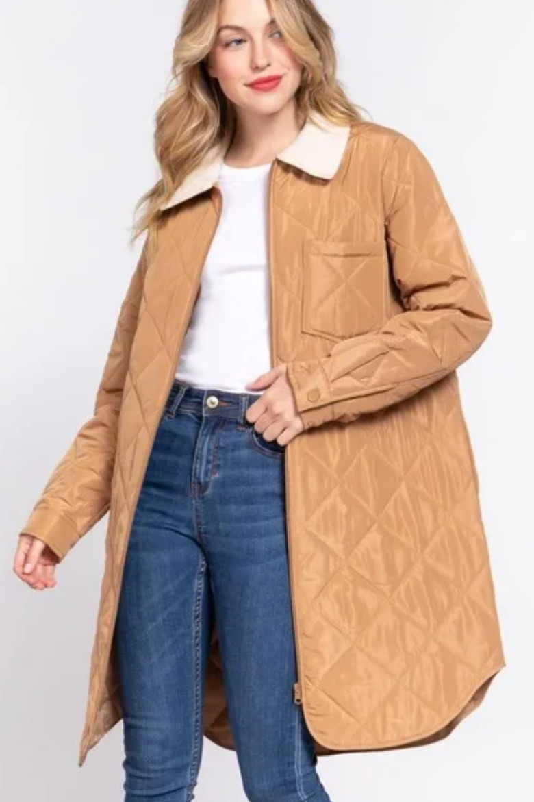 ACTIVE USA TAN QUILTED LONG JACKET + PLAID INFINI… - image 6