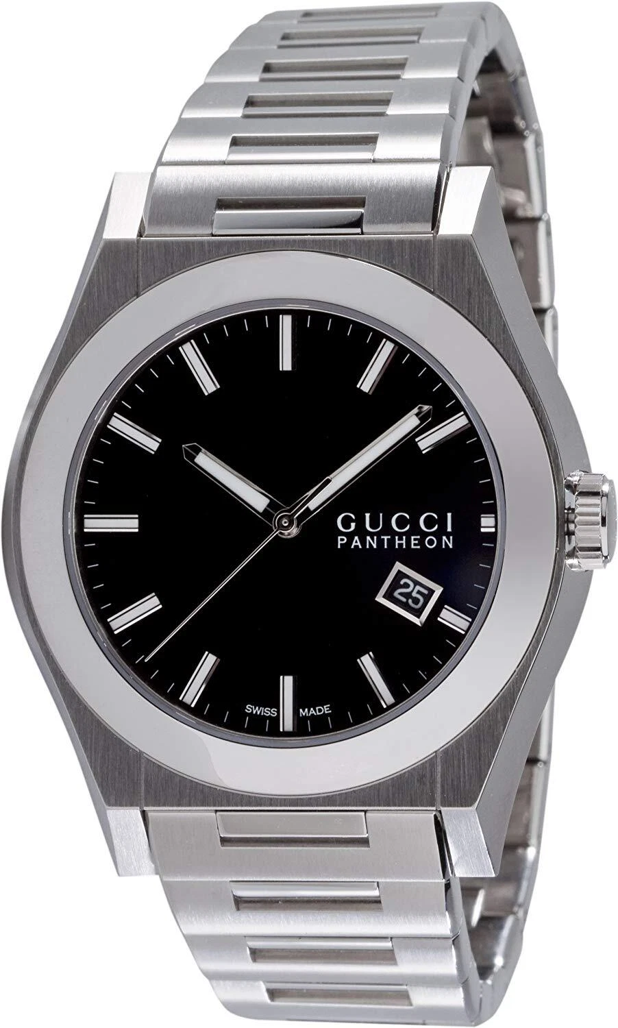 Montre pour homme Gucci Panthéon Swiss Sapphire 44 mm cadran noir argent YA115209 SD