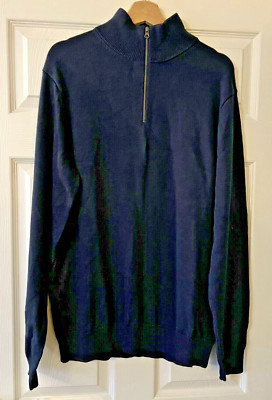 Amazon Essentials Herren 100 % Baumwolle Viertelreißverschluss Pullover, Navy, Large
