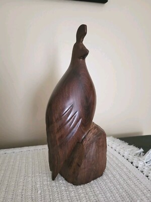 Vintage Hand Carved Solid Wood Quail Bird Figurine 10in Tall Heavy