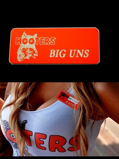 Big Uns Hooters Girl Uniform Name Tag Pin Lingerie Xtra Cross Dresser Drag Queen