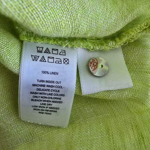 Tahari Size 1X Pale Green Roll Tab Sleeve Button Up 100% Linen Shirt Top Blouse - Picture 7 of 13