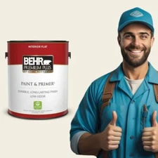 BEHR PREMIUM PLUS 1 gal. #12 Swiss Coffee Flat Low Odor Interior Paint 