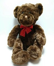 Valentines Teddy Bear Red Bow W/Hearts 20" Plush Dark Brown Soft Big Stuffed Toy