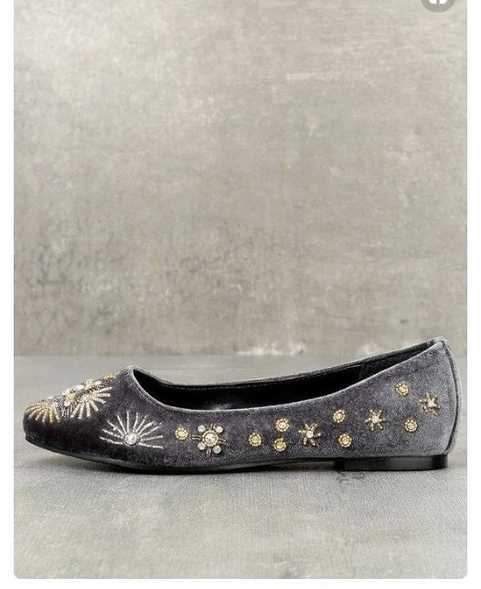 Naughty Monkey Labonge Gray Velvet Star Rhinestone Embroidery Jeweled Flats 6 - Image 2 of 4