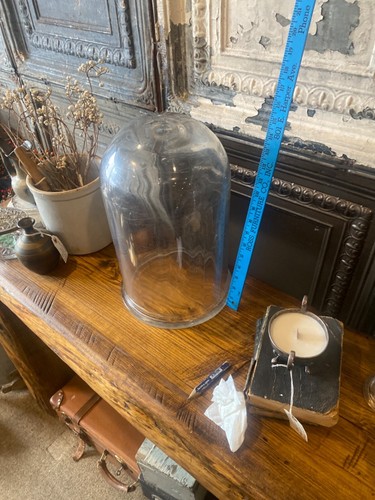 Cubierta de exhibición transparente con cúpula de vidrio de 15-1/2" borde de metal cubierta de vela vintage - Imagen 2 de 9