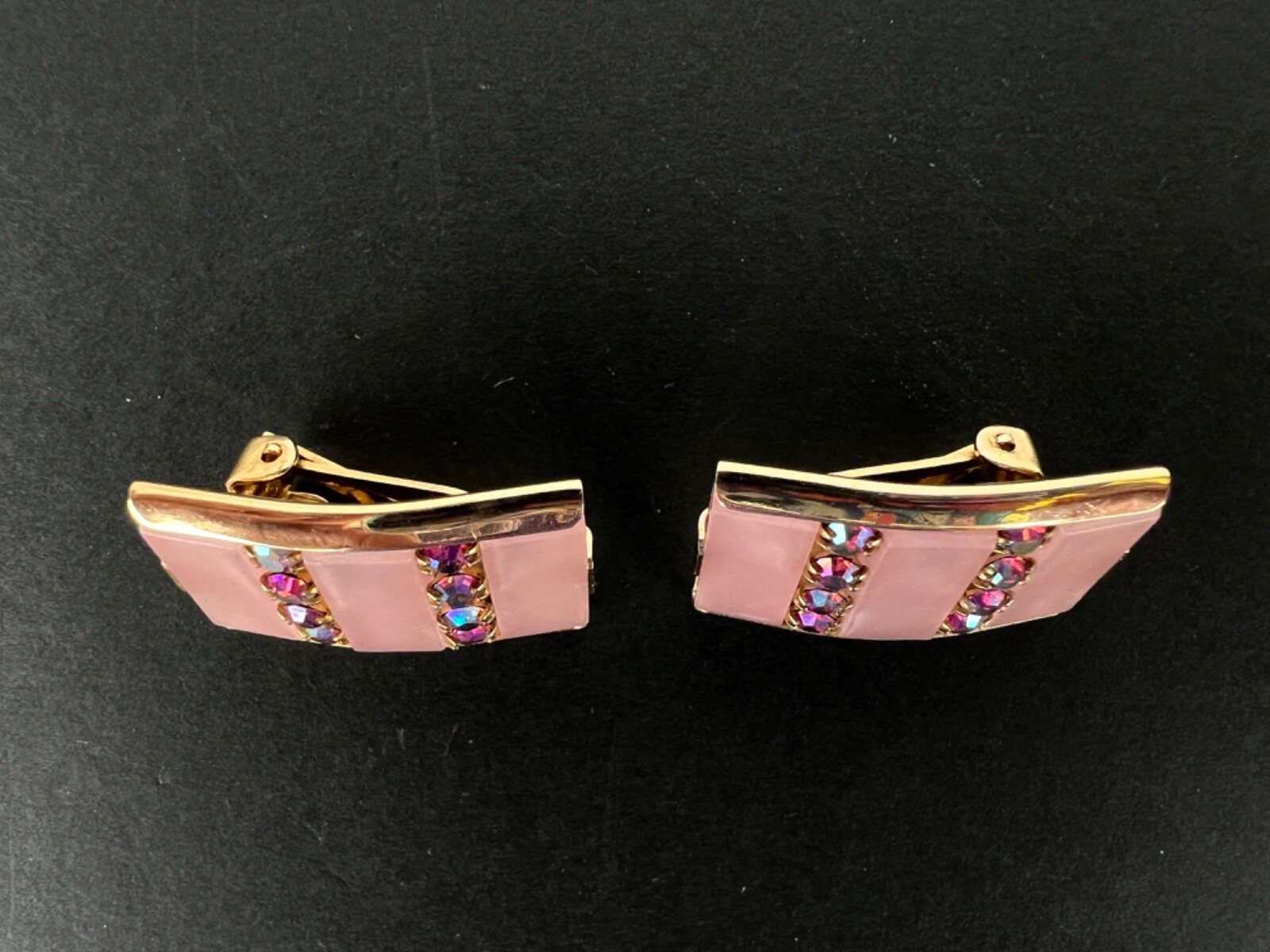 Kramer Earrings Rectangle Shape Pink Thermoset Rh… - image 6