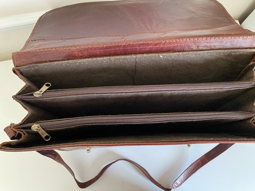 Vintage braune Leder Arzttasche "Vrai Cuir Hellal Lotfi" Laptoptasche - Bild 12 von 16