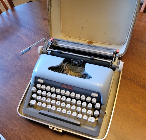 1960s Royal Futura 800 Vintage Typewriter in Blue Gray, Plus Case
