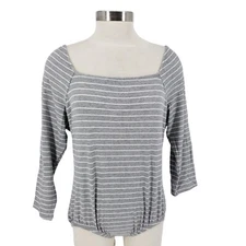 NY Collection Bodysuit Gray Striped 3/4 Sleeve Rib Knit One Piece NWT Womens XL