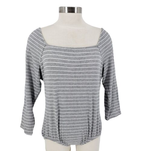 NY Collection Bodysuit Gray Striped 3/4 Sleeve Rib Knit One Piece NWT Womens XL - Picture 1 of 9