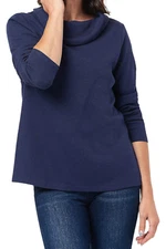 Denim & Co. Essentials Waffle Knit Long-Sleeve Cowl Neck Top Navy
