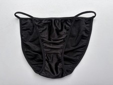 Victoria's Secret Second Skin Satin String Bikini Panties Black Vintage