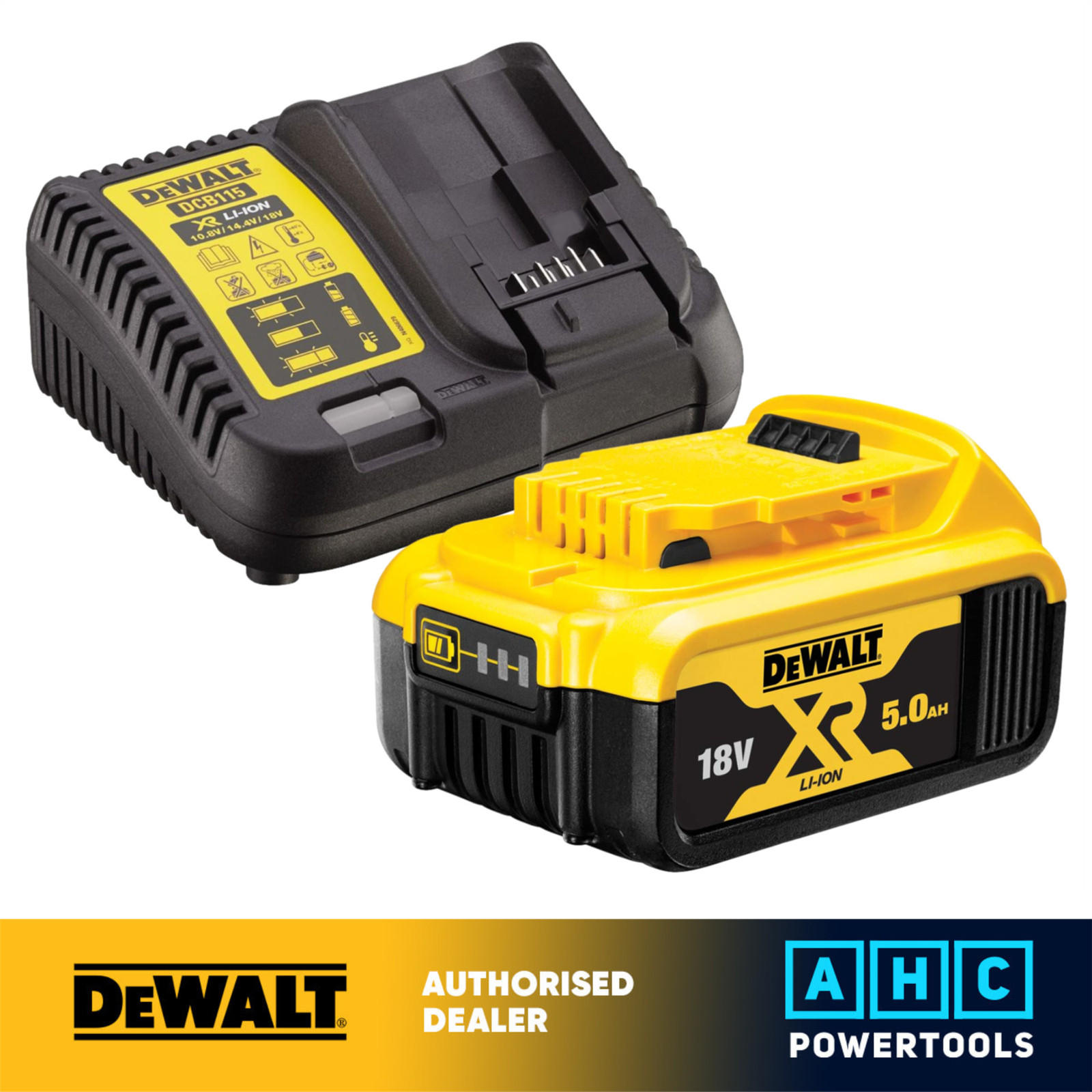 DeWalt DCB184 DCB115 18V XR li-ion Battery Pack 5.0Ah and Fast Charger