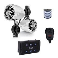 Pyle Marine Bluetooth Controller w/Mic, 2x 2.25" Off-Road Speaker Chrome ,Wire