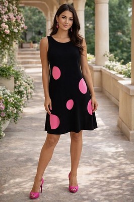 hot pink fit and flare cocktail dress Cartise Black w Lasercut Circles Midi Dress, NWT, Size 4 gown_17jun