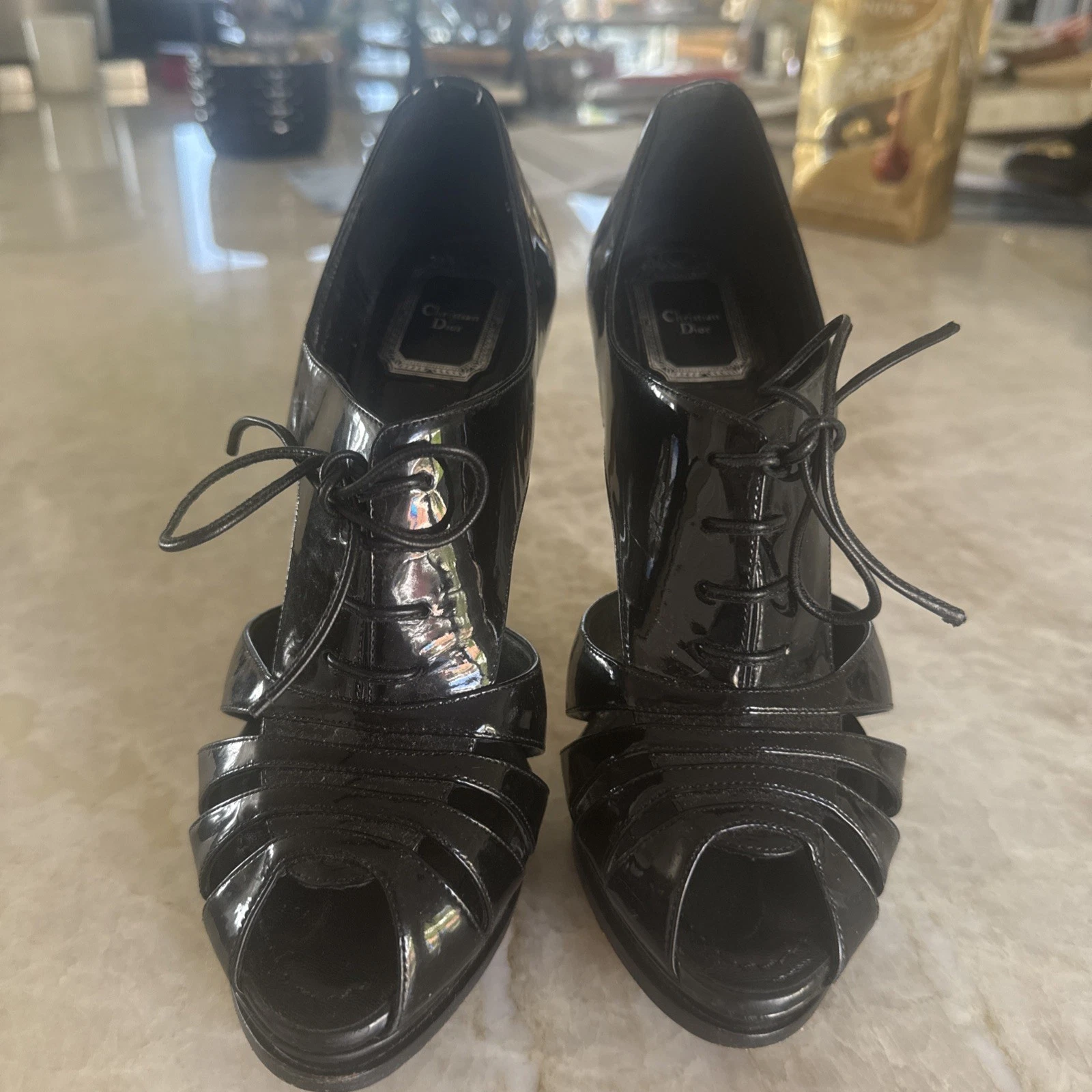 Chaussures Christian Dior femme 7,5 noir cuir verni chaussures