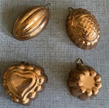 Mini Copper Molds Wall Hanging Lot Four Oval Heart Pineapple Dome
