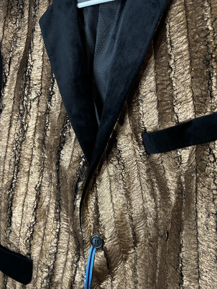 Blazer Blu Martini Para Hombres XL Negro Dorado Terciopelo Solapa Metálica Fiesta Chaqueta Esmoquin Foto 4 de 4