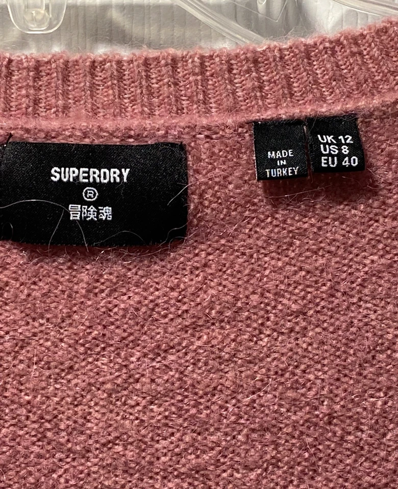 Superdry Suéter Top Rosa Cuello Redondo Manga Larga Suave Cálido Acogedor Talla L Foto 3 de 4