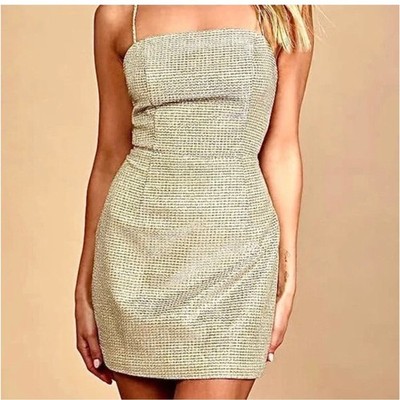 Lulu s Gold Criss Cross Back Mini Dress. Holiday Dress. Christmas, New Year.