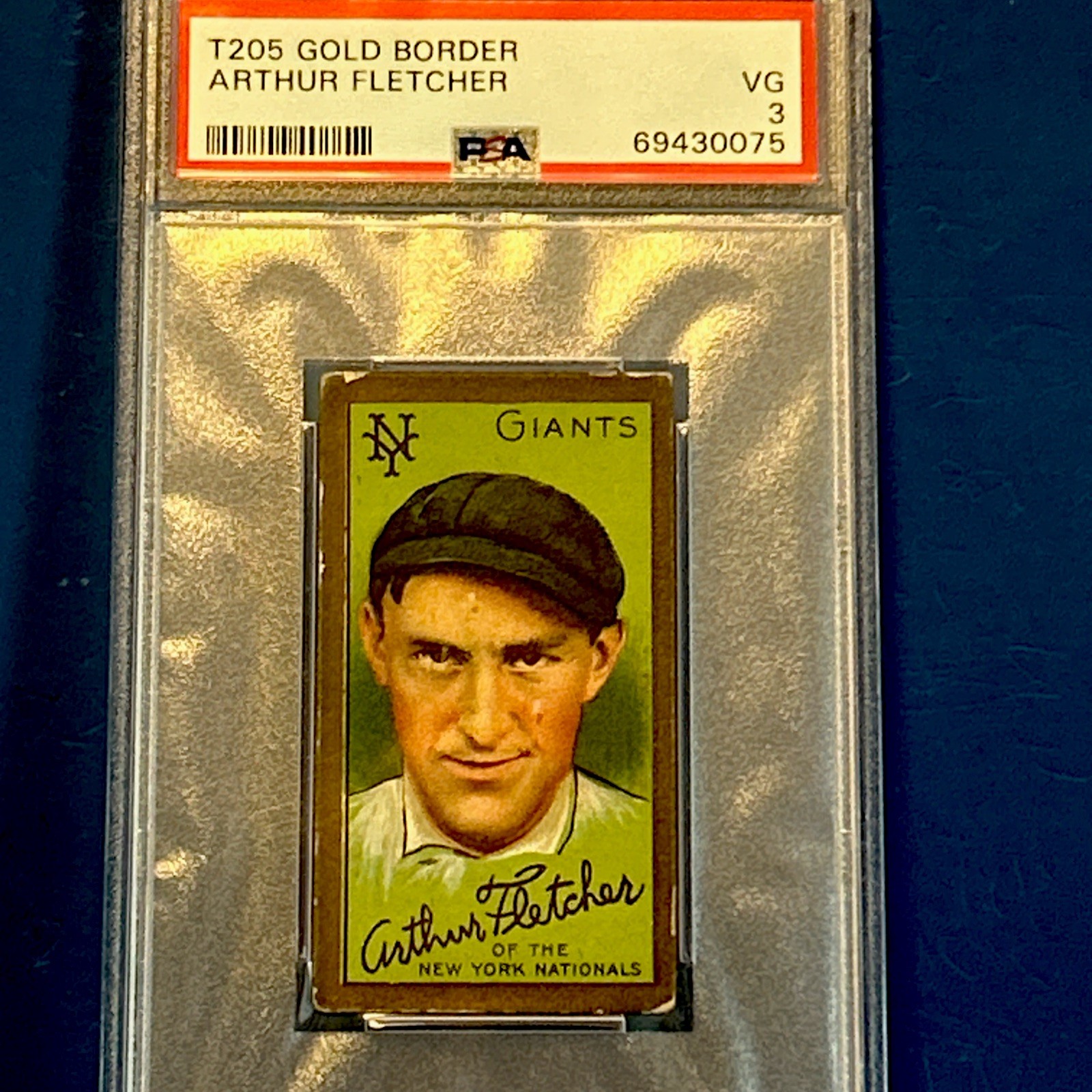 1911 T205 ART FLETCHER NY NATIONAL  Baseball Card. GOLD BORDER PSA3 VG CENTERED