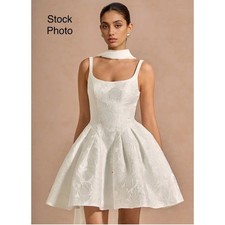 Azazie Atelier Esmarie Ivory White Floral Jacquard Fit Flare Dress US 14 NEW