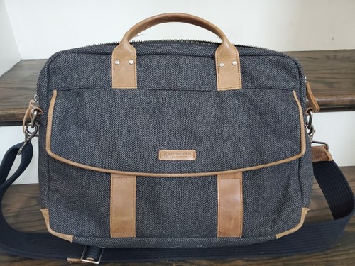 Vintage timbuk2 15" Messenger Crossbody Travel Bag trim Leather Canvas - Afbeelding 2 van 5