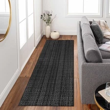 Hallway Runner Rug 2'x 8', Woven Cotton Black Bathroom Rug, Reversible Woven ...