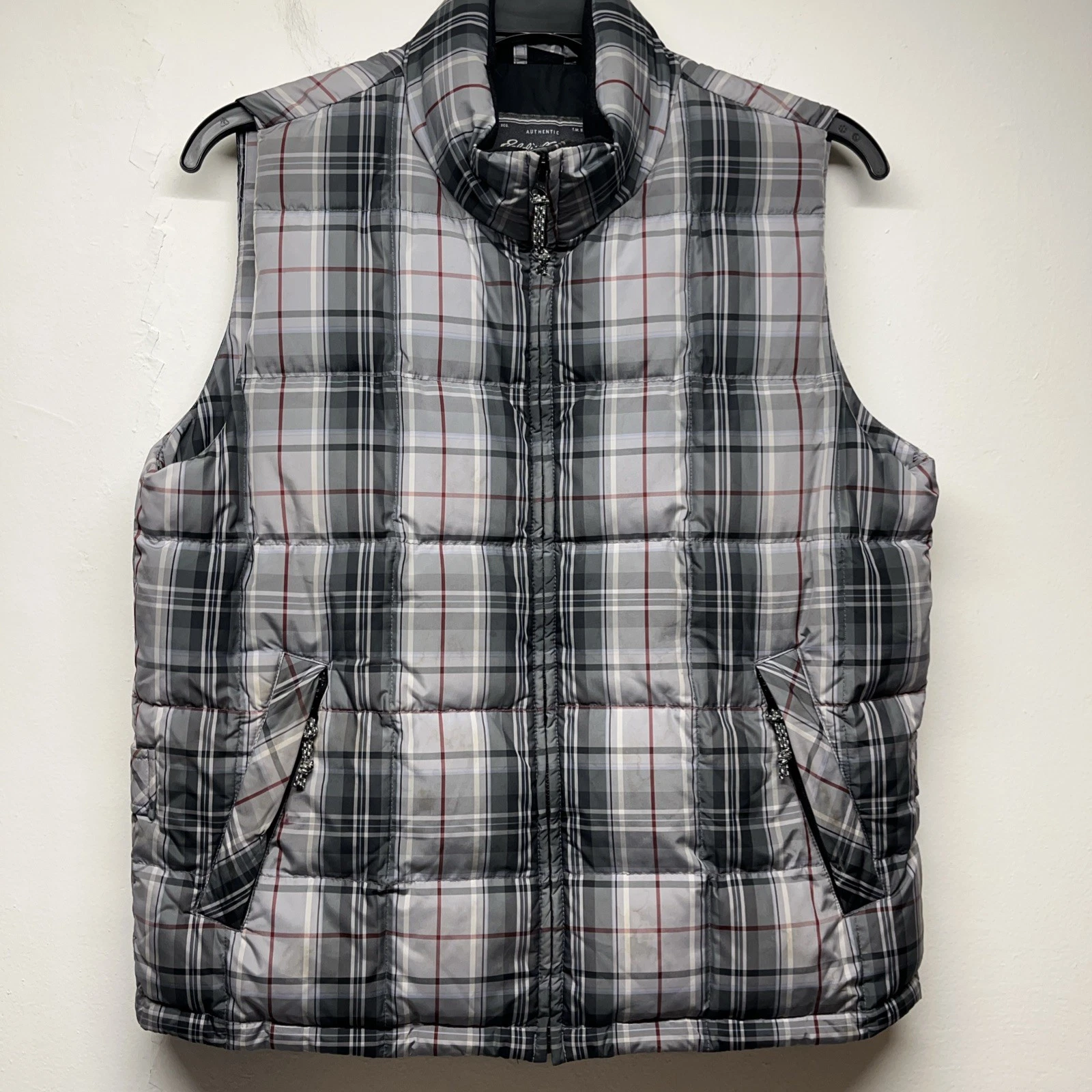 Eddie Bauer WeatherEdge Goose Down Plaid Puffer Vest Men's Sz Med Outdoor