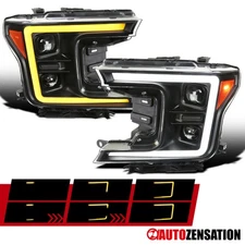 Fit 2018 2019 2020 Ford F150 Black Projector Headlights LED Sequential Signal