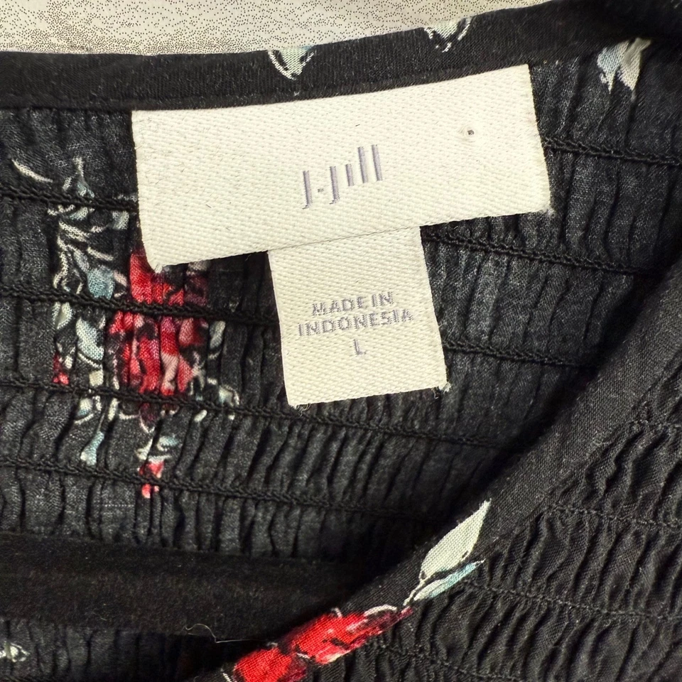 Blusa Campesina Jill Negra Floral Calada Rayón Manga Larga Para Mujer Talla Grande Foto 2 de 4