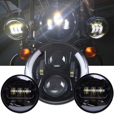 For Harley Road King Classic 7'' LED Headlight Projector +4.5'' Fog Passing Lights