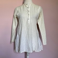 Dosa Khadi Blouse Top Shirt Ivory White Cotton Sequin Stripes XS IN1 handwoven