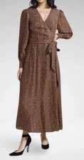 SPORTSCRAFT Size 18 Long Maxi Wrap Dress Brown Work Casual Long Sleeve
