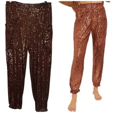 Free People Women's Bronze Morelia Sequin Jogger Pants Sz M Party Festival