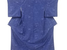7164009: JAPANESE KIMONO / SILK / HAND WOVEN TSUMUGI / WOVEN FLORAL ARABESQUE PA