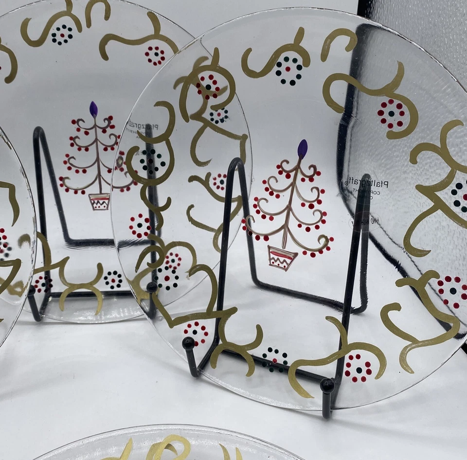 Juego de 8 platos de postre/ensalada transparentes para árbol de Navidad y oro de vacaciones Pfaltzgraff Foto 4 de 4